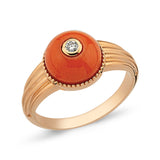 Coral Pinkie Ring with White Diamond