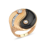 Yin Yang Onix Pinkie Ring with White Diamond