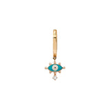 Evil Eye Hoop Earring with Turquoise Enamel & White Diamond - Single