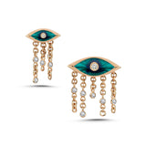 Evil Eye Chain Earring with Enamel & White Diamond Medium - Single