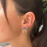 Evil Eye Chain Earring with Enamel & White Diamond Medium - Single