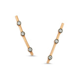 Bar Stud Earring with 3 Single Stone White Diamond - Single