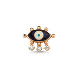 Evil Eye Stud Earring with Navy Blue Enamel & White Diamond - Single