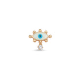 Evil Eye Stud Earring with White Enamel & White Diamond - Single