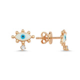 Evil Eye Stud Earring with White Enamel & White Diamond - Single