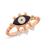 Evil Eye Ring with Navy Blue Enamel & White Diamond