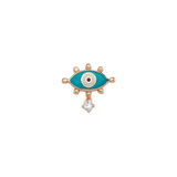 Evil Eye Stud Earring with Turquoise Enamel & White Diamond - Single