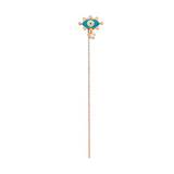 Evil Eye Chain Earring with Turquoise Enamel & White Diamond - Single
