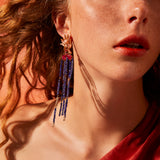 Dragon Lady Ruby - Saphire Long Earring - Single