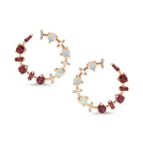 Galina Earrings - White Opal & Rhodolite & White Diamond