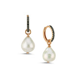 Pearl Earrings with Black Diamond