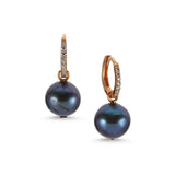 Black Pearl Earrings with White Diamond