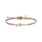 Heart Cord Bracelet with White Enamel & Amethyst