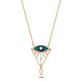 Evil Eye Triangle Necklace with Enamel & White Diamond