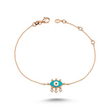 Evil Eye Bracelet with Turquoise Enamel & White Diamond