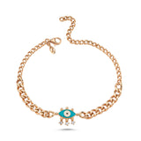 Evil Eye Bracelet with Turquoise Enamel & White Diamond Thick Chain