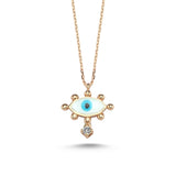 Evil Eye Necklace with White Enamel & White Diamond