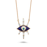Evil Eye Necklace with Navy Blue Enamel & Tapered Diamond