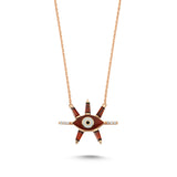Evil Eye Necklace with Garnet & Burgundy Enamel & Diamond