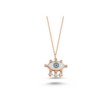 Evil Eye Necklace with White Enamel & White Diamond