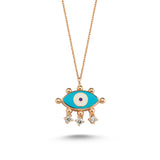 Evil Eye Necklace with Turquoise  Enamel & White Diamond