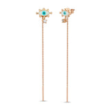 Evil Eye Chain Earring with White Enamel & White Diamond - Single