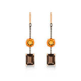 Citrine & Smoky Quartz Earrings with White Diamond