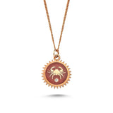 Cancer Necklace with Coral Enamel & White Diamond
