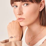 Evil Eye Chain Earring with White Enamel & White Diamond - Single