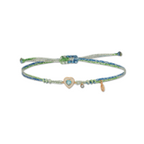 Heart Cord Bracelet with White Enamel & Blue Topaz