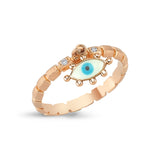 Evil Eye Ring with White Enamel & White Diamond