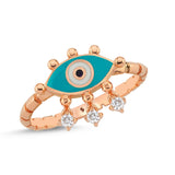 Evil Eye Ring with Turquoise Enamel & White Diamond