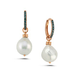 Pearl Earrings with Blue Diamond