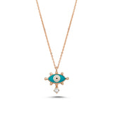 Evil Eye Necklace with Turquoise Enamel & White Diamond