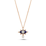 Evil Eye Necklace with Navy Blue Enamel & White Diamond