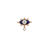 Evil Eye Stud Earring with Navy Blue Enamel & White Diamond - Single