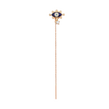 Evil Eye Chain Earring with Navy Blue Enamel & White Diamond - Single